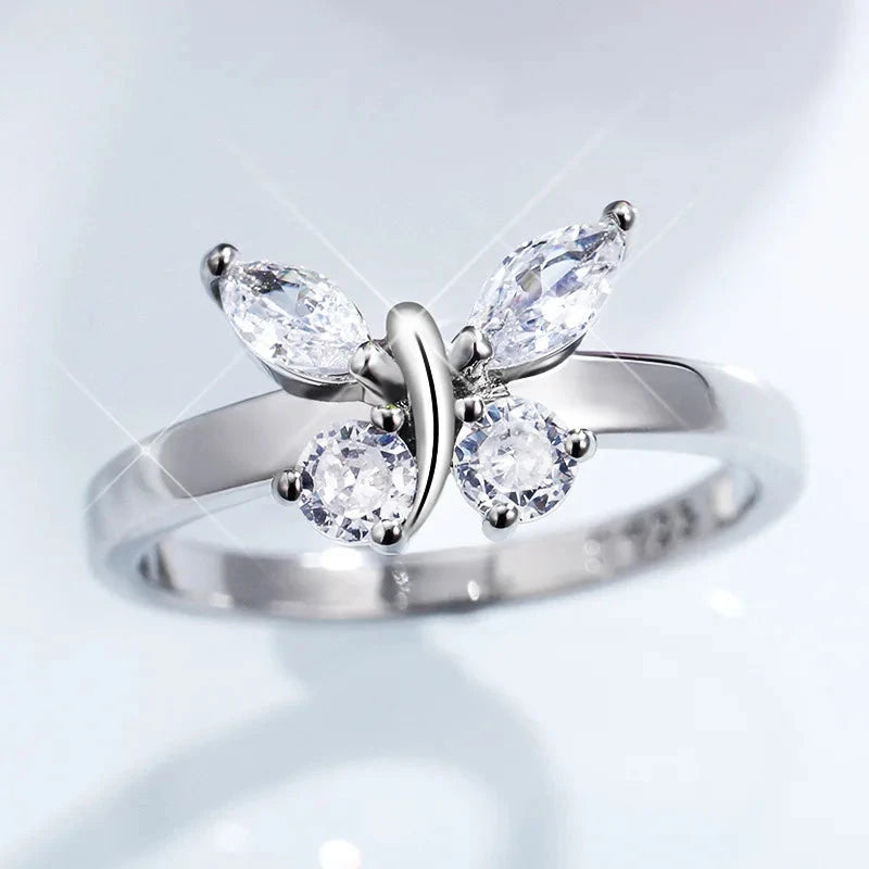 925 Sterling Silver Cubic Zirconia Butterfly Rings For Women