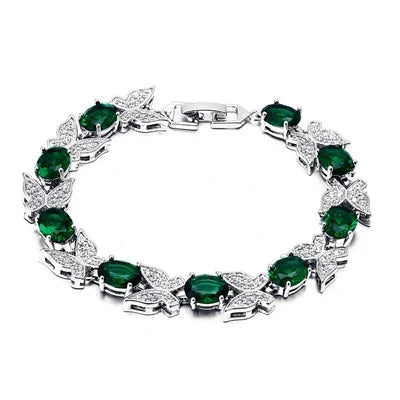 New Luxury Butterfly Bracelets for Women Aquamarine Charm Braceletsgreen18CM