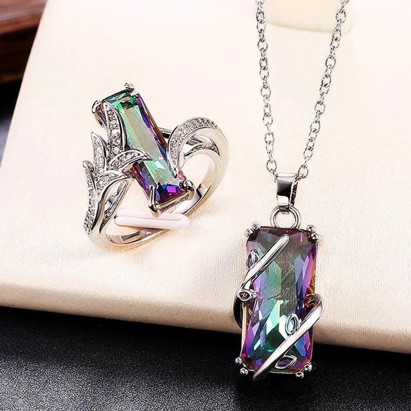 Rectangular Stone Ring/Necklace Set Novel Design7XL031 B2948