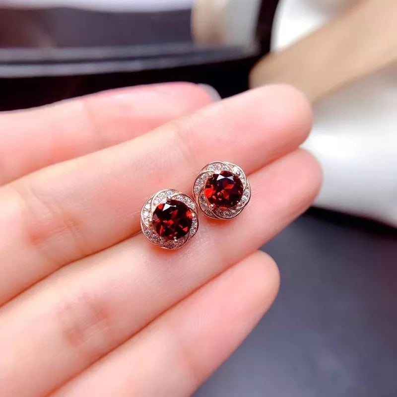 Cute Garnet cz Stud Earring 100% Real 925 sterling silver Jewelry Engagement Wedding Earrings for Women Bridal Gift