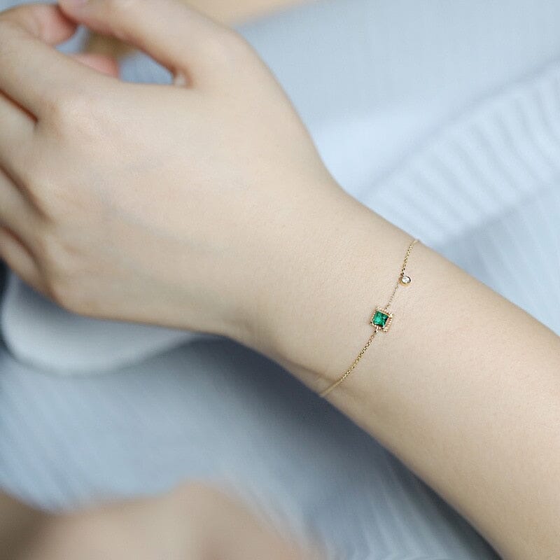 Simple Emerald Crystal Silver Chain BraceletBracelet