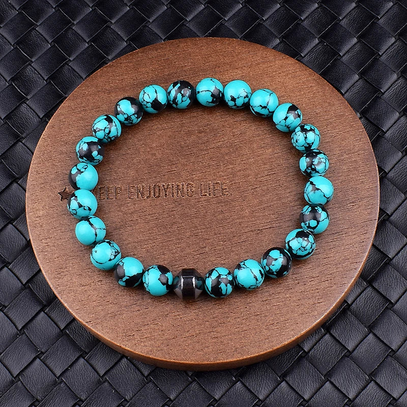 Cylinder Hematite Black Line Turquoises Bracelets Men Fashion Nature Stone Beads Bracelets Homme Yoga Energy Bangle Jewelry Gift33