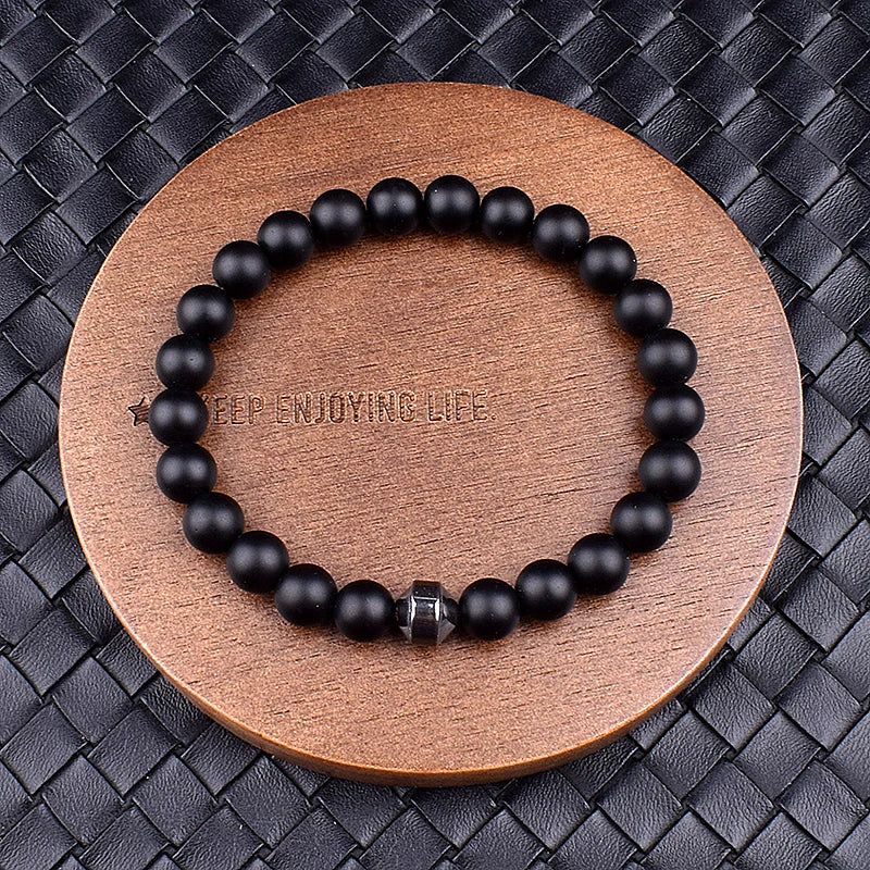 Cylinder Hematite Black Line Turquoises Bracelets Men Fashion Nature Stone Beads Bracelets Homme Yoga Energy Bangle Jewelry Gift3