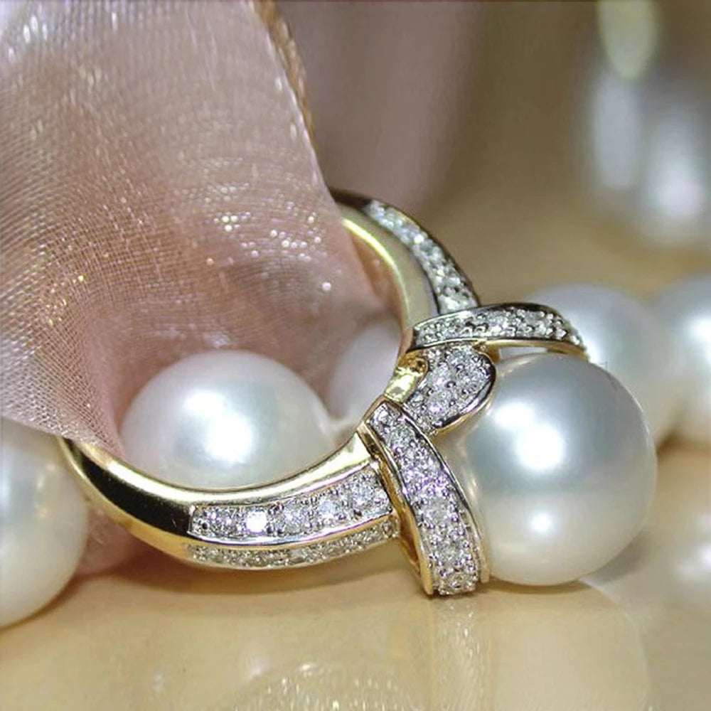 Elegant Pearl Gold Color Wedding Rings