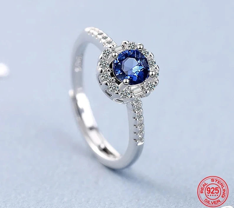 Fashion 925 Sterling Silver Sapphire Adjustable Ring