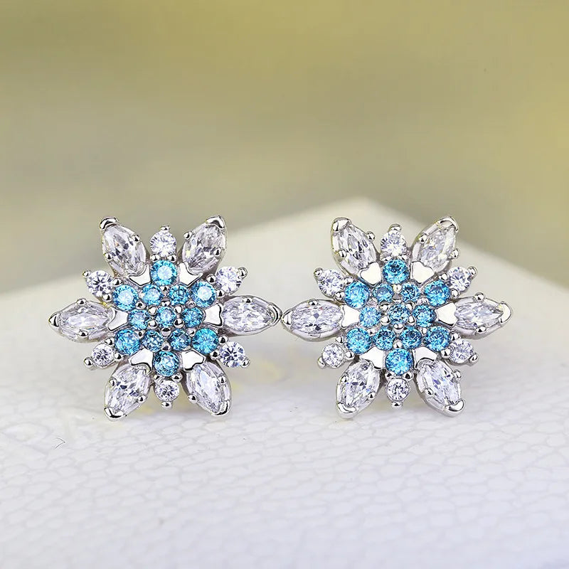 Aquamarine Blue Snowflakes Stud EarringsEarrings