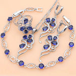 Elegant 925 Bridal Jewelry Set Blue Sapphire White Crystal Costume for Women