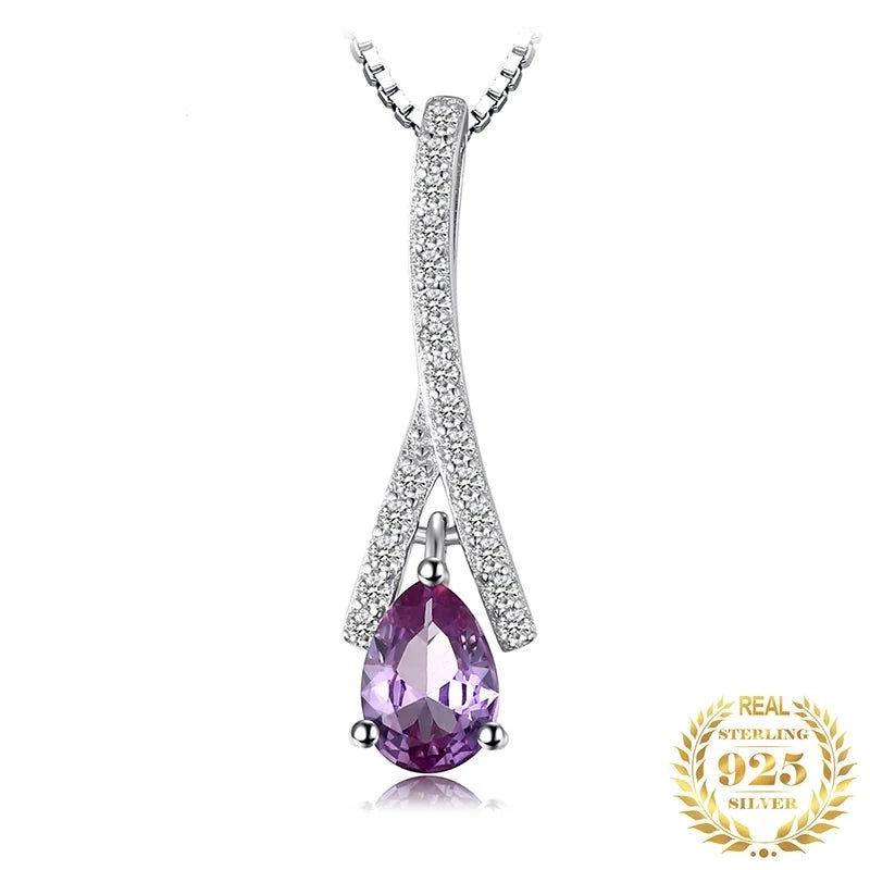 Water Drop Alexandrite Sapphire 925 Sterling Silver Pendant NecklaceCHINA