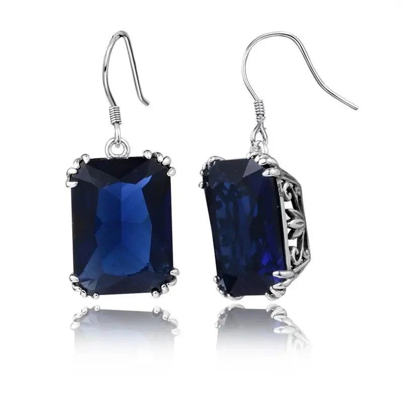 Jewelry Sets Aquamarine Sapphire Earrings Pendant Real 925 Sterling Silver WomenEarrings 2