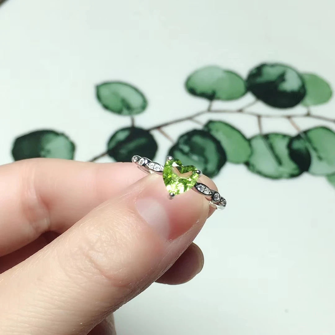 100% Natural Peridot Ring for Daily Wear 6mm Heart Shape