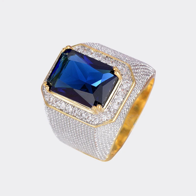 Elegant Men's Ring Silver 925 Jewelry Rectangle Sapphire Gemstones