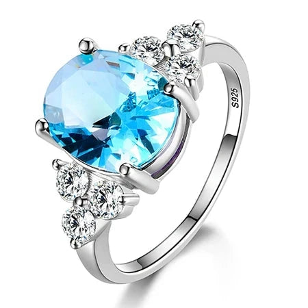 S925 Silver Oval Zircon Ring – Women's Wedding JewelrySky Blue Topaz6