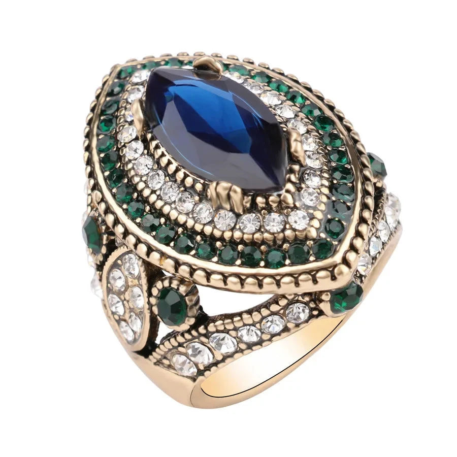 Vintage Retro Mystery Stone Rings with Cubic Zircon Silver Plated Fashion Jewelry Ring for Women/MenMULTI9
