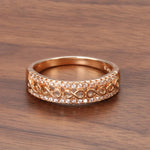 Hollow Pattern Natural Zircon 585 Rose Gold Color Ethnic Bride Rings for Women