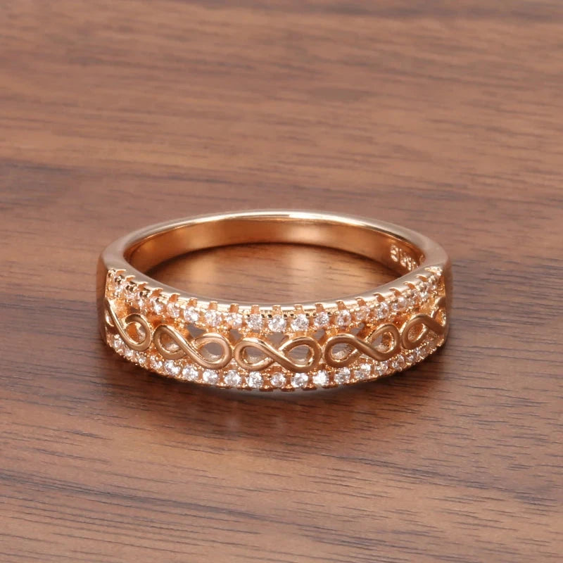 Hollow Pattern Natural Zircon 585 Rose Gold Color Ethnic Bride Rings for Women