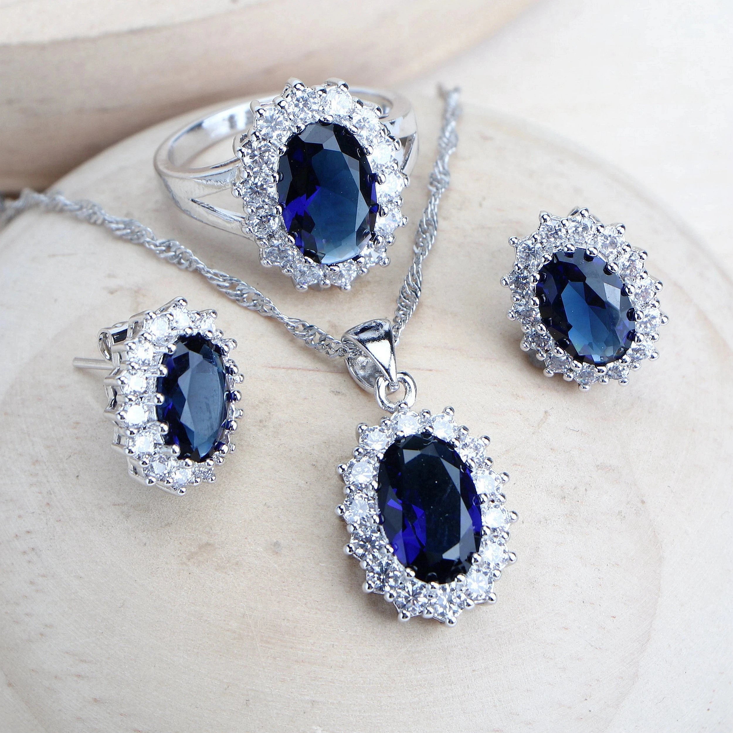 Silver 925 Women Jewelry Sets Blue Zirconia