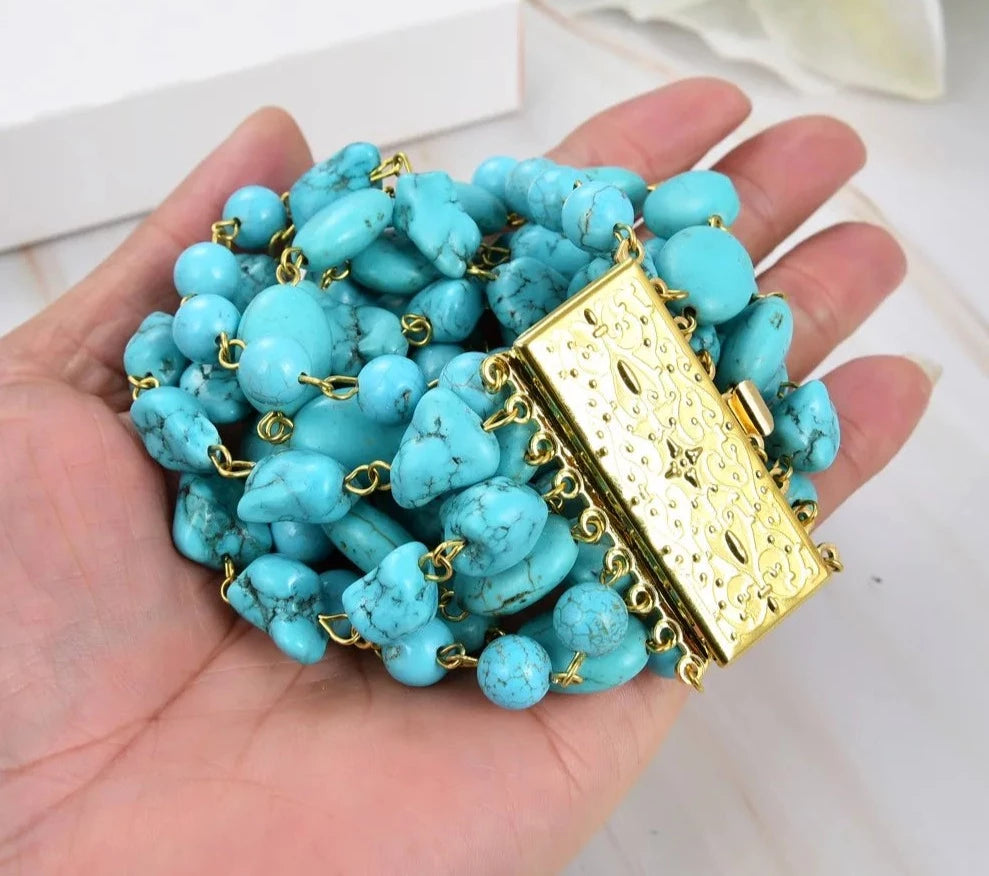 9 Strands Blue Turquoise Natural Gems Stone Bracelet