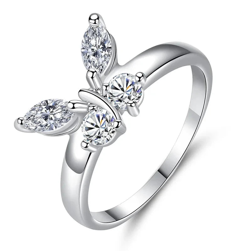 925 Sterling Silver Cubic Zirconia Butterfly Rings For Women