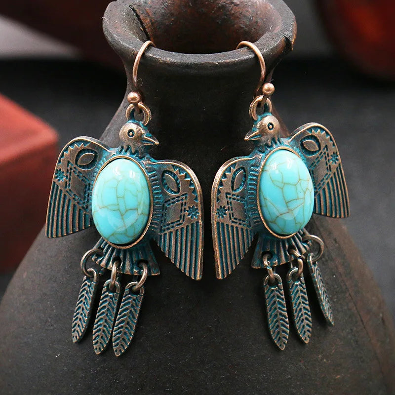 Ethnic Turquoises Dangle Earrings Antique Bronze Pigeon EarringStyle 2