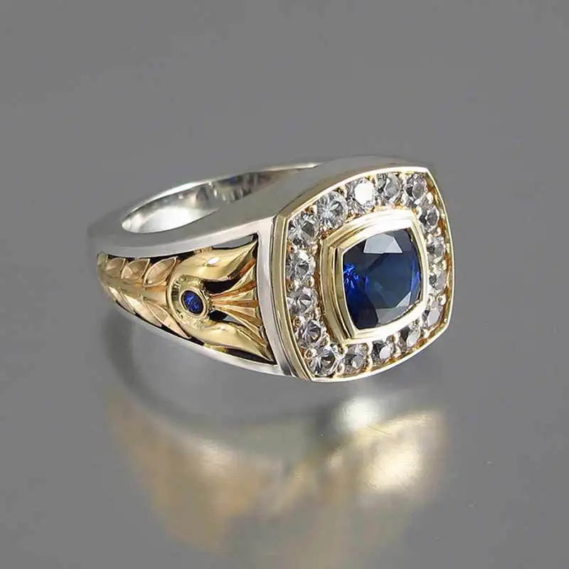 Luxury 925 Ring for Men Natural 2 Carat Sapphire with Diamond Jewelry