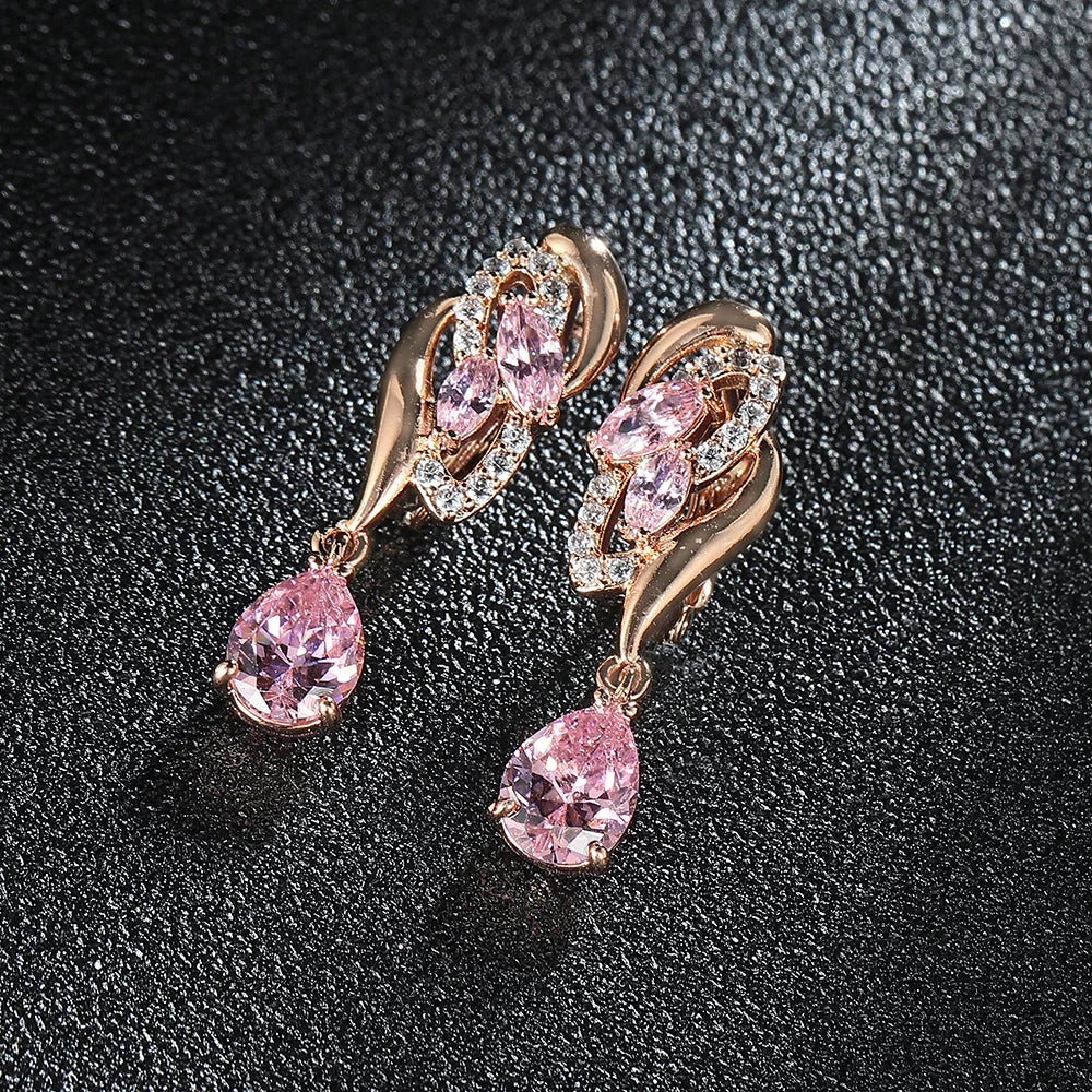 Drop Earring Cubic Zirconia Rose Gold Plated