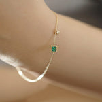Simple Emerald Crystal Silver Chain BraceletBracelet