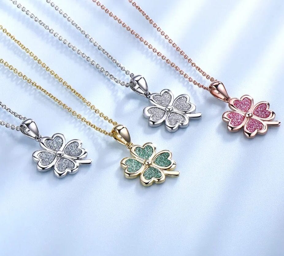 Lucky Four Leaf Clover Pendant 925 Sterling Silver NecklaceNecklace