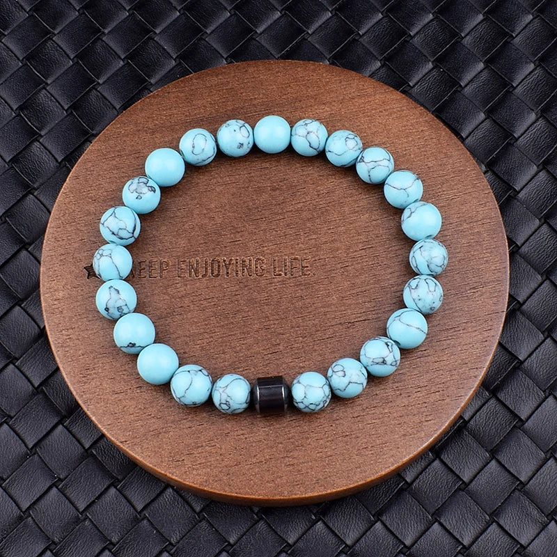 Cylinder Hematite Black Line Turquoises Bracelets Men Fashion Nature Stone Beads Bracelets Homme Yoga Energy Bangle Jewelry Gift30