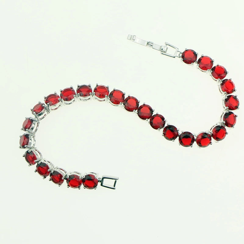 Bridal Red Garnet White Zircon Created Jewelry 925 Silver