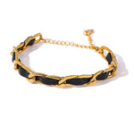 18K Leather & Stainless Steel Chain Bracelet – Unisex