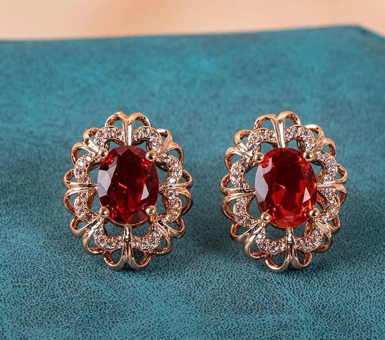 Classi Flower Ruby Rose Gold Stud EarringsEarrings