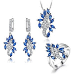 Sapphire Leaf Gemstone 925 Sterling Silver Jewelry SetJewelry Sets6