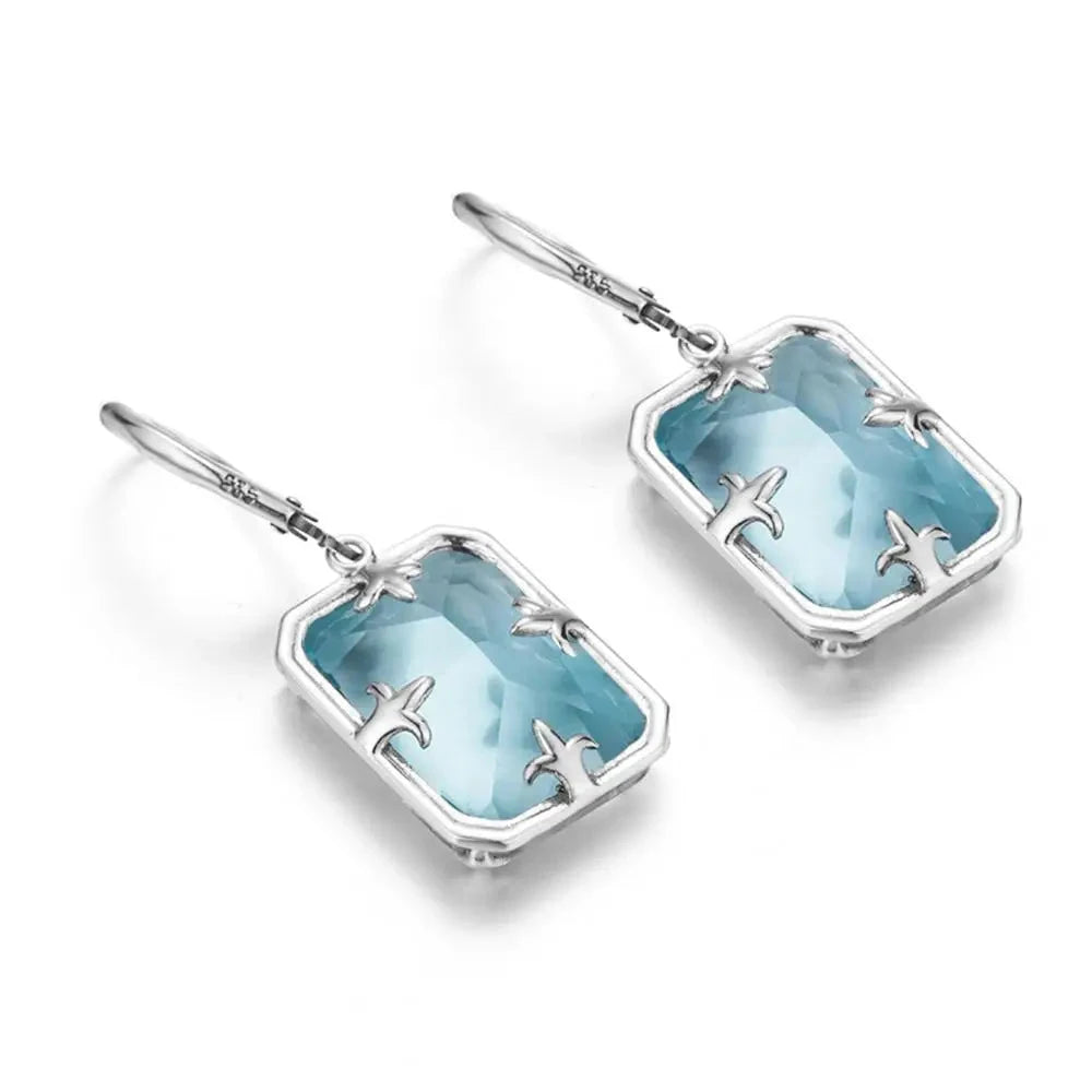 Viking Blue Aquamarine Earrings 13*18mm Rectangle Gemstones