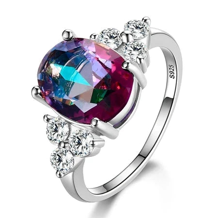 S925 Silver Oval Zircon Ring – Women's Wedding JewelryMystic Topaz6