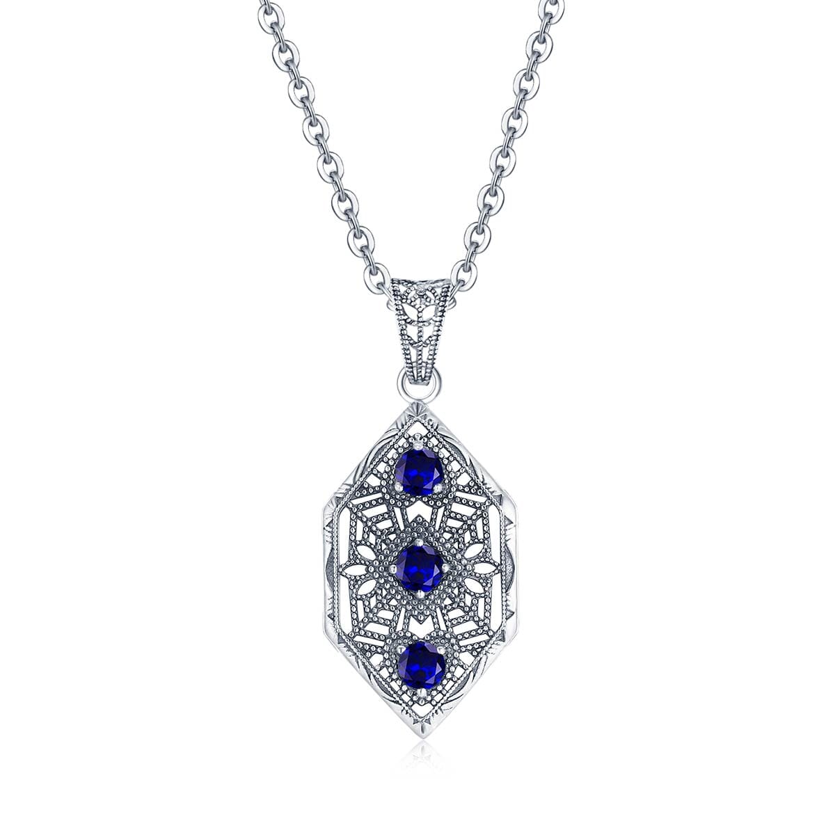 Sapphire 3 Stones Leaf 925 Sterling Silver Pendant (No Chain)Pendant