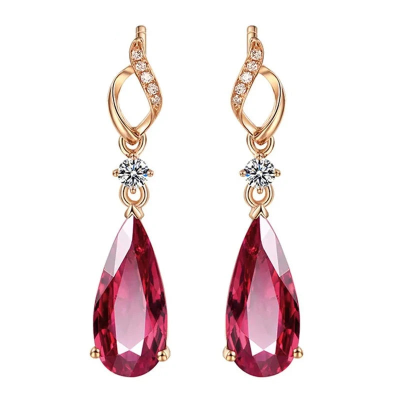 Water Drop Shaped Ruby Earrings for Women