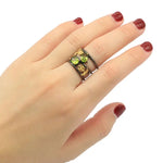 Aquamarine Green Peridot Gift for Sister Black Gold Silver Rings