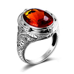Aquamarine Ring Handmade Vintage Engraving Pattern Men's Ringruby R6