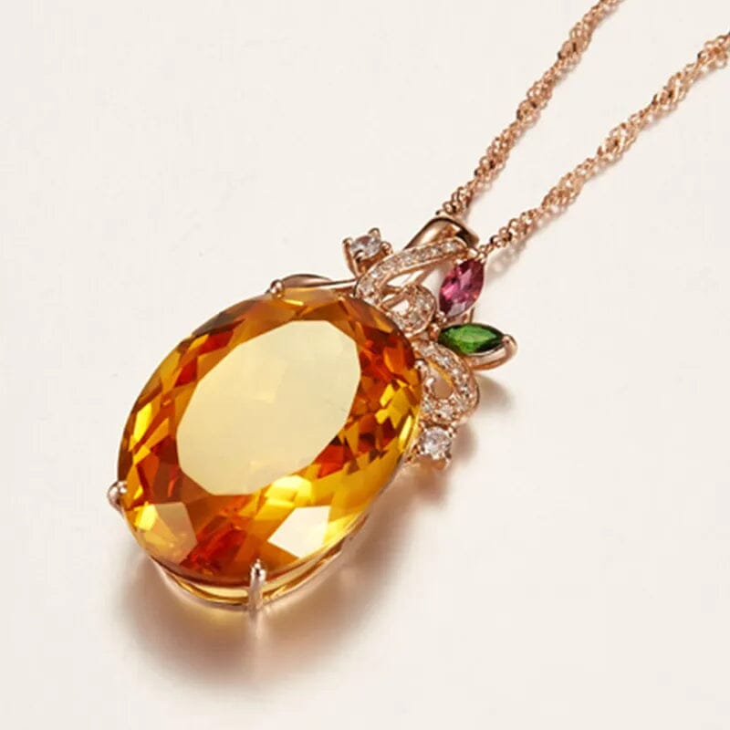 Oval Citrine Gemstone Pendant Classic Rose Gold NecklaceNecklace