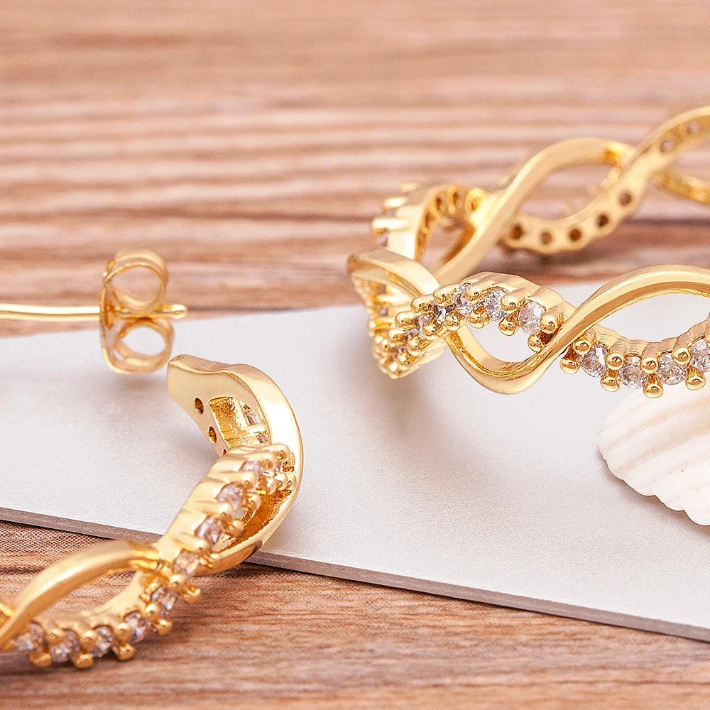 Big Drop Design Crystal Zircon Twist Hoop Earrings