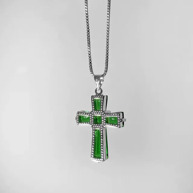 Irregular Cross Emerald Pendant Necklaces