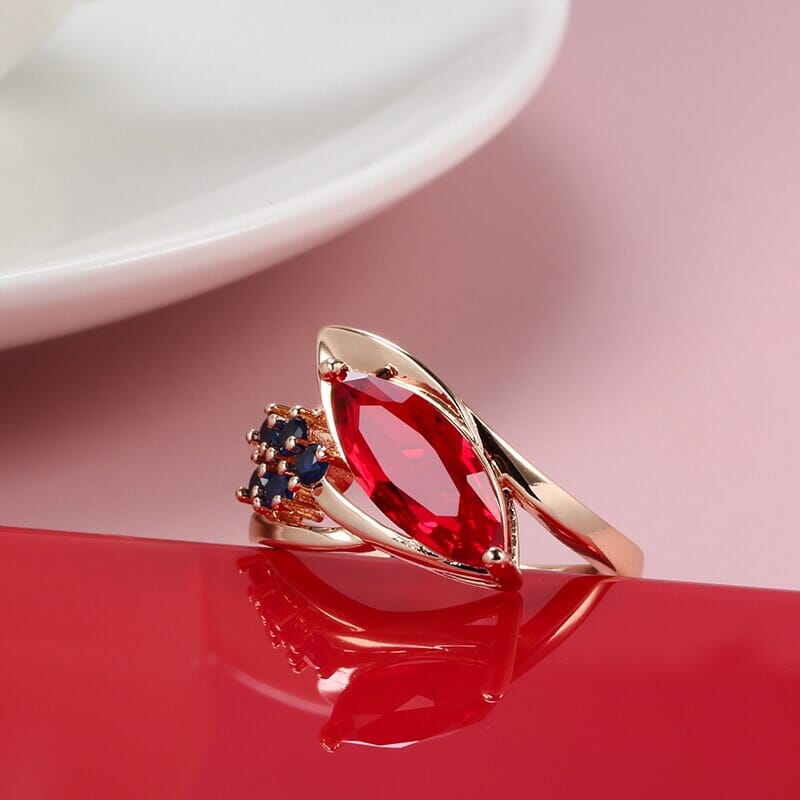 Kinel Luxury Rose Gold Red Ruby Stone Ring for Women MosaicRuby
