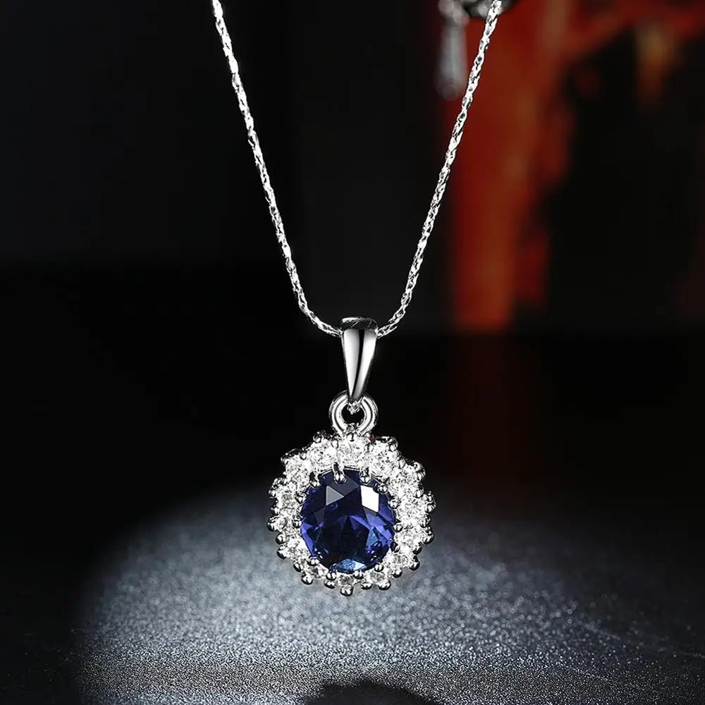 Elegant Oval Princess Diana William Sapphire Pendant Necklace