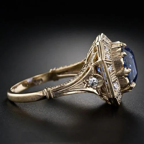 Pure 3 Carat Sapphire Jewelry Gemstone 14K Gold Ring for Women