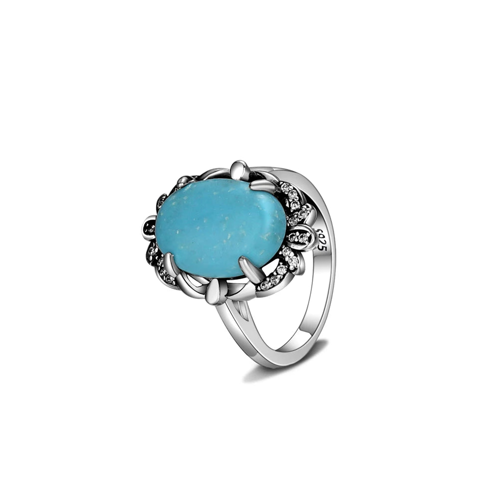 New Style 925 Sterling Silver Rings Natural Turquoise Lapis Lazuli Ring Luxury Fine 10*14MM Moonstone Labradorite Jewelry Gift