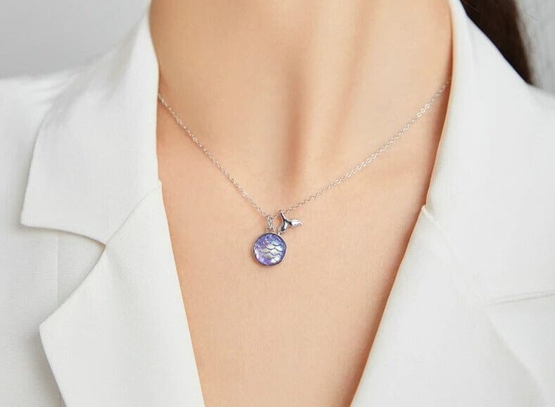 Sparkling Fishtail Scale Blue Silver NecklaceNecklace