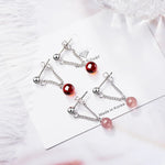 Elegant Round Natural Garnet Stone 925 Silver Needle Lady Tassel Stud Earring