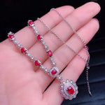 Flower Ruby and Diamond Pendant 925 Sterling Silver NecklaceNecklace