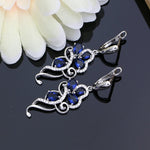 Elegant 925 Bridal Jewelry Set Blue Sapphire White Crystal Costume for Women