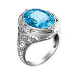 Aquamarine Ring Handmade Vintage Engraving Pattern Men's RingBlue Topaz BRS6